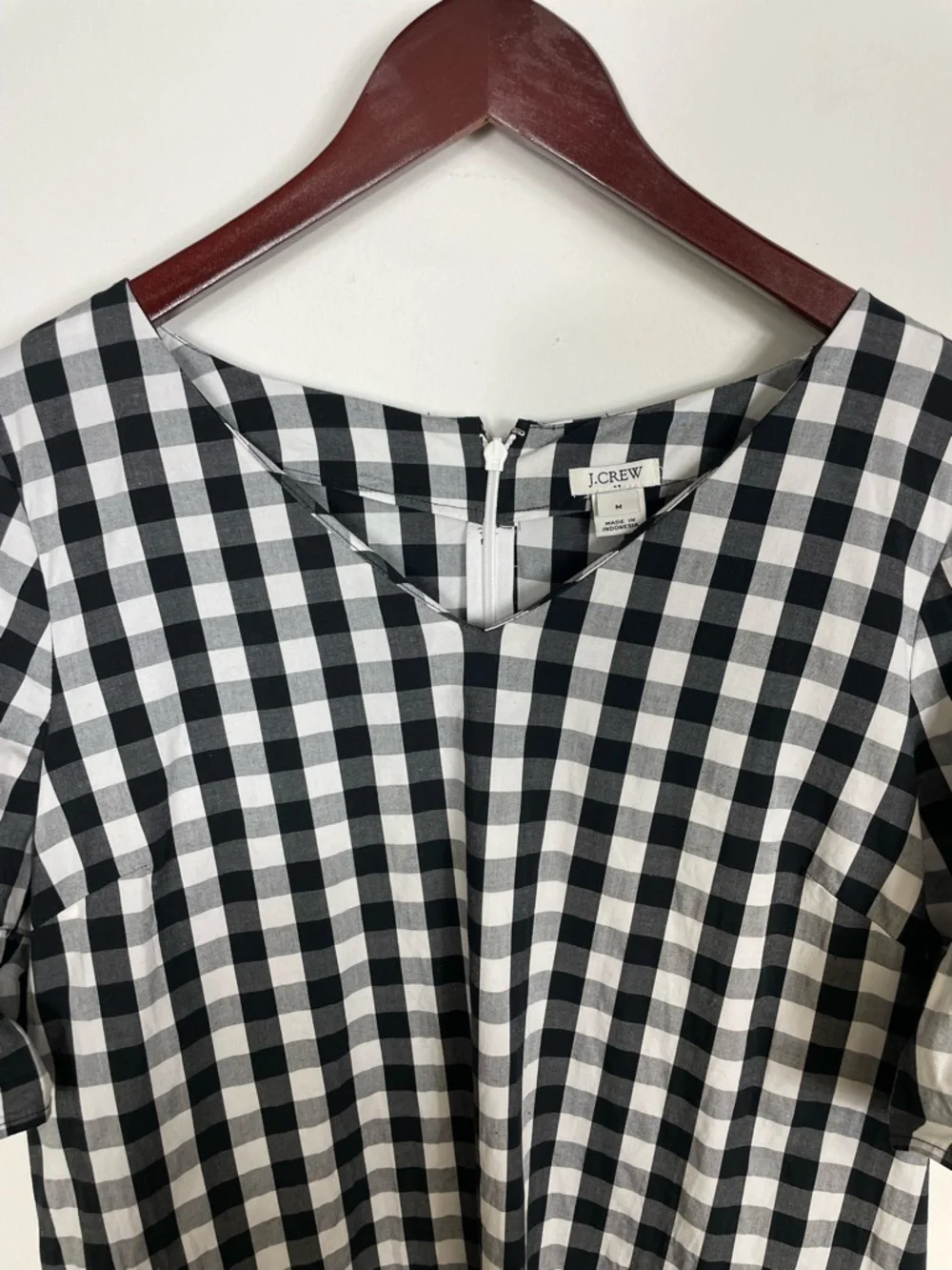 J. Crew Black and White Gingham Shift Dress w/ Tie Sleeves Size Medium
